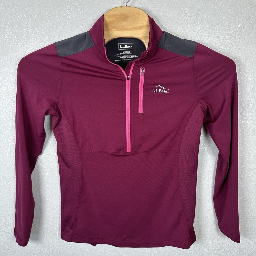 LL Bean Womens Size Medium 1/2 1/2 Zip Active Pullover Long Sleeve Maroon Wine